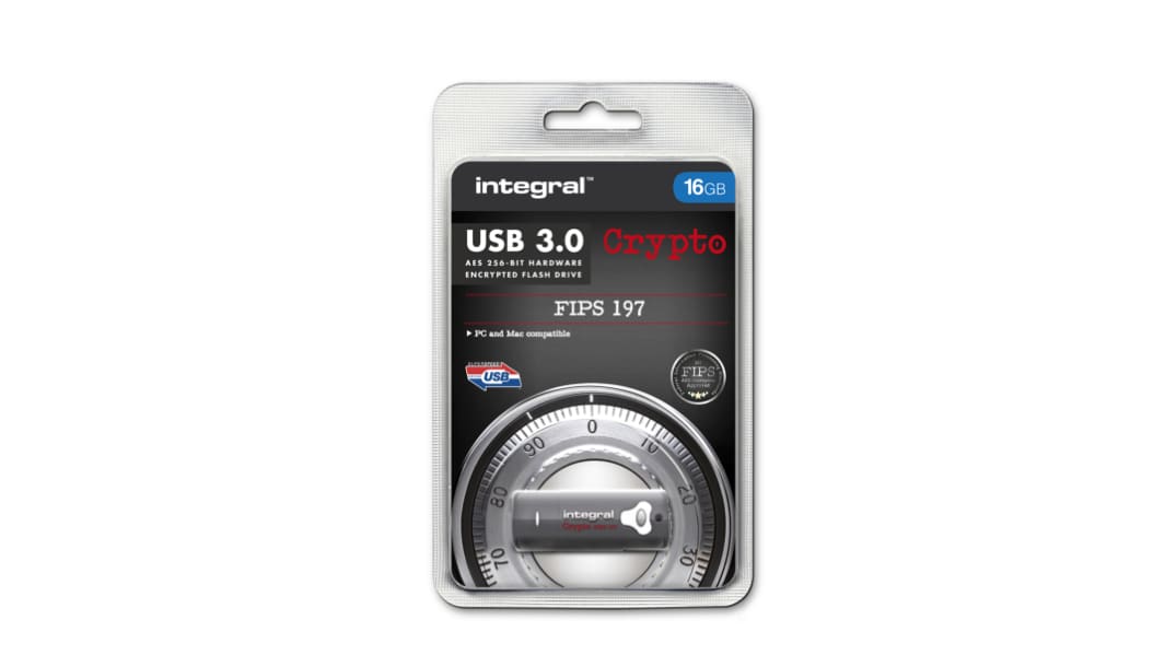 Integral Memory ハードウェア暗号化機能付きフラッシュドライブ 16 GB, USB 3.0, INFD16GCRY3.0197