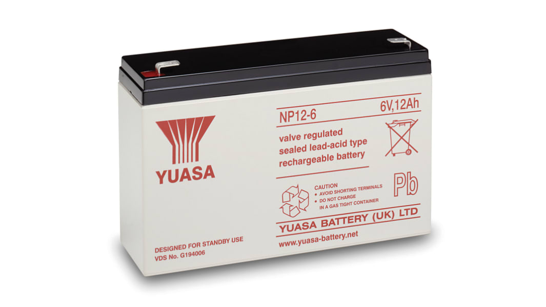 Yuasa 6V Faston 6.35mm Sealed Lead Acid Battery, 12Ah