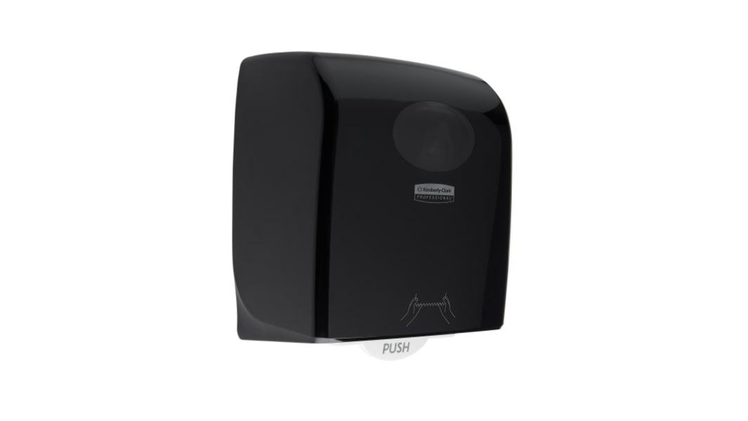 Dispensador de toallitas de papel Kimberly Clark Aquarius de color Negro para montaje en pared, 382mm x 307mm x 243mm