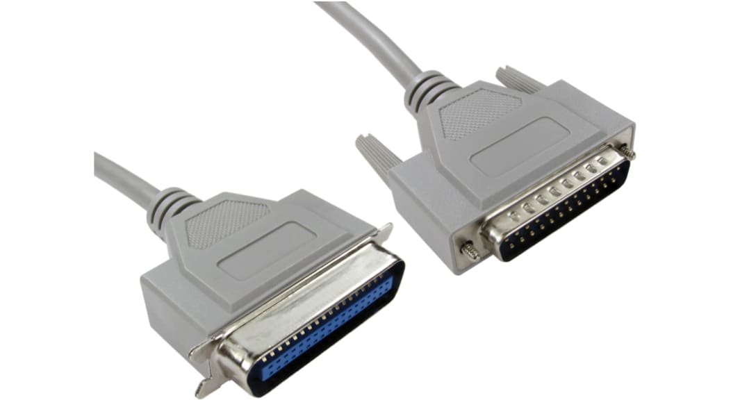 RS PRO Parallel-Kabel 25-polig, D-Sub Stecker Centronics Stecker L. 2m, Grau