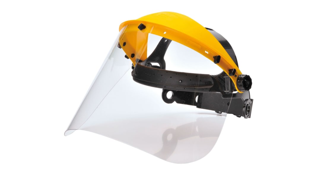 RS PRO Clear Flip Up PC Face Shield with Brow Guard , Resistant To Flying Particles, Liquids