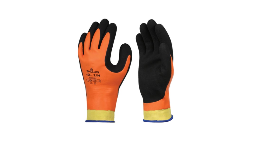 Showa 406 Orange Nylon, Polyester Cut Resistant Work Gloves, Size 8, Latex Coating