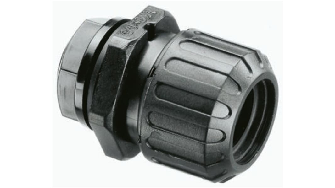 Adaptaflex Straight, Conduit Fitting, 16mm Nominal Size, PG9, Nylon 66, Black IP67 rating