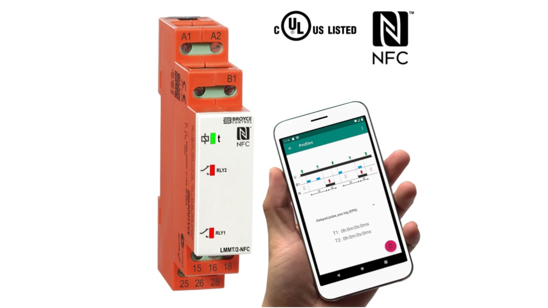 Relais temporisé Broyce Control LMMT, 12 → 230V c.c., Rail DIN, 2 contacts