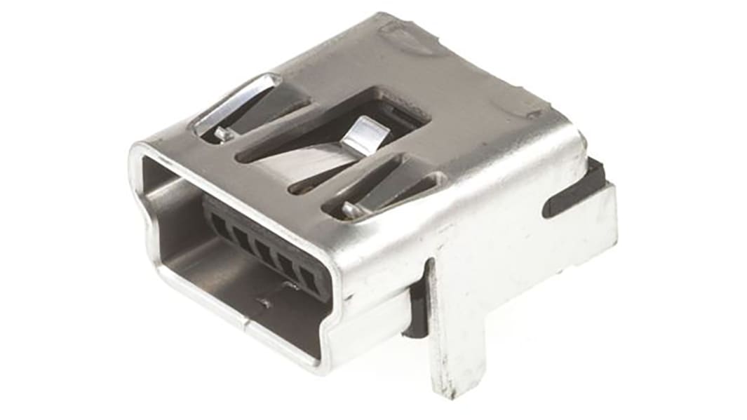 Connecteur USB 2.0 Mini Femelle Molex, Montage en surface, Angle droit