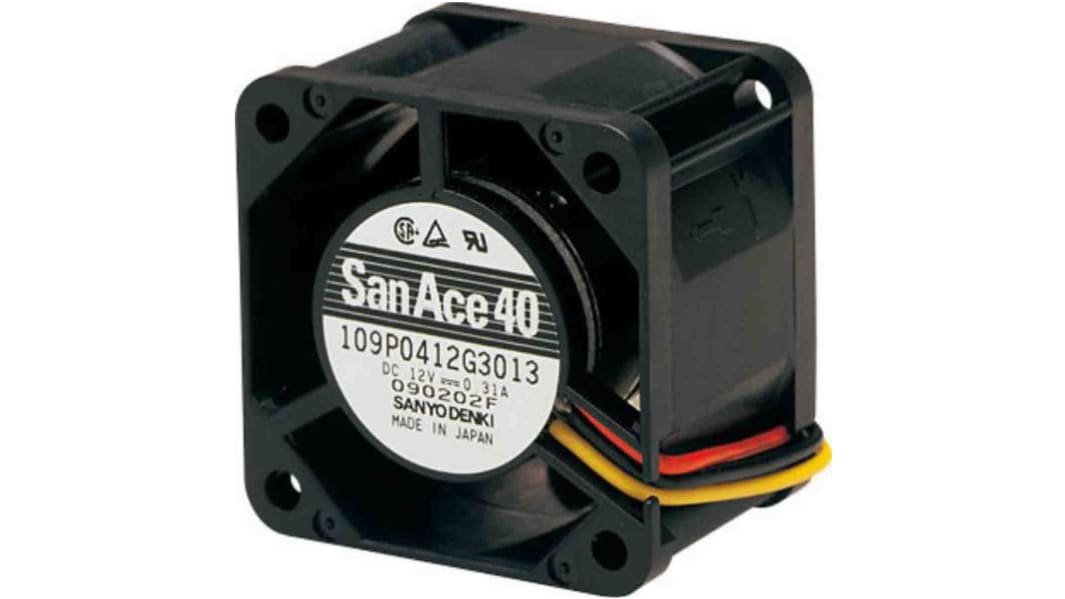 Ventilador Axial Sanyo Denki 109P de 40 x 40 x 28mm, 24 V dc, 2.28W, caudal 11.3cfm, 37dB(A)