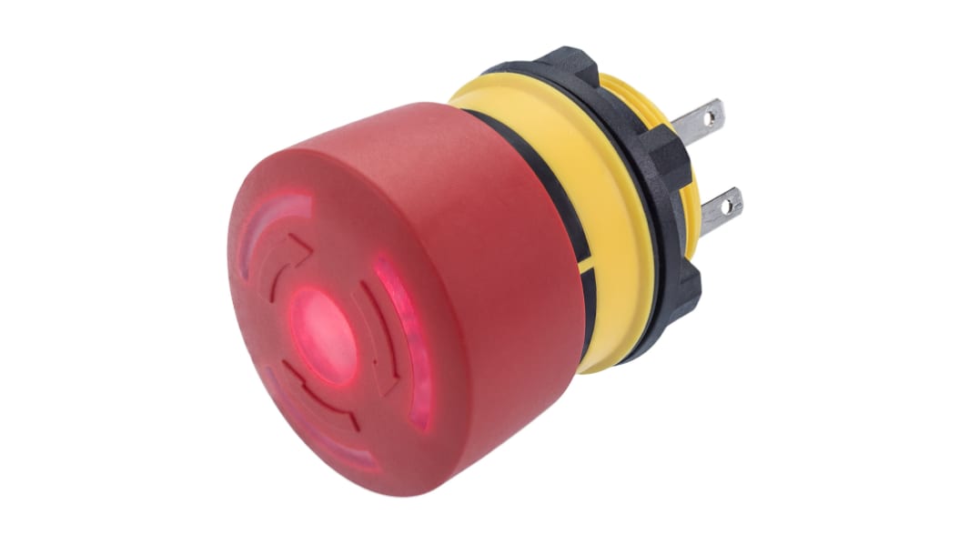 EAO 84 Series Twist Release Illuminated Emergency Stop Push Button, Panel Mount, 22mm Cutout, 2NC, IP65, IP67