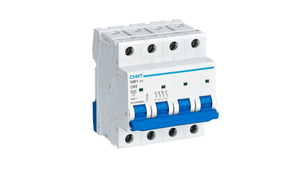 Interruptor automático 4P, 63A, Curva Tipo C, Poder de corte 6 kA NB1-4-63C