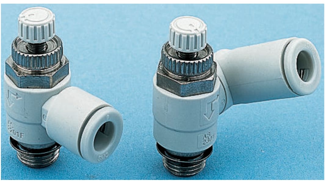 SMC AS-FG Series Threaded Speed Controller, M5 x 0.8 Male Inlet Port x M5 x 0.8 Male Outlet Port x 6mm Tube Outlet Port
