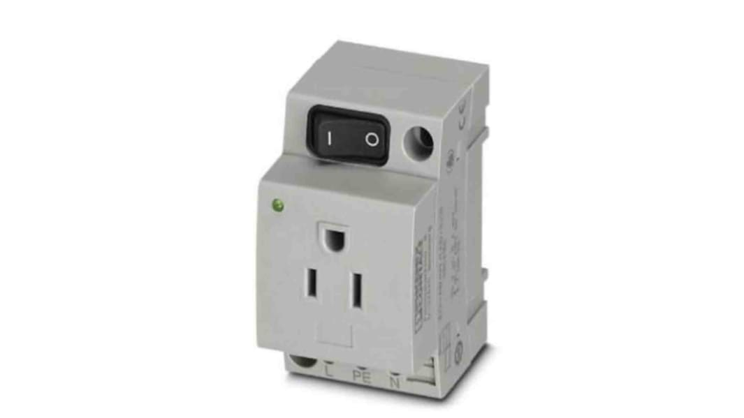 Prise secteur Femelle Phoenix Contact, 125 V, 15A, Rail DIN