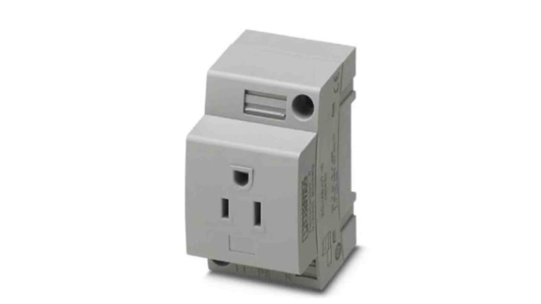 Prise secteur Femelle Phoenix Contact, 125 V, 15A, Rail DIN