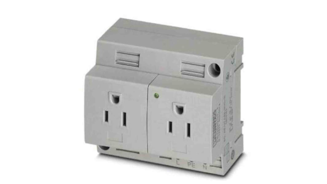 Prise secteur Femelle Phoenix Contact, 125 V, 15A, Rail DIN