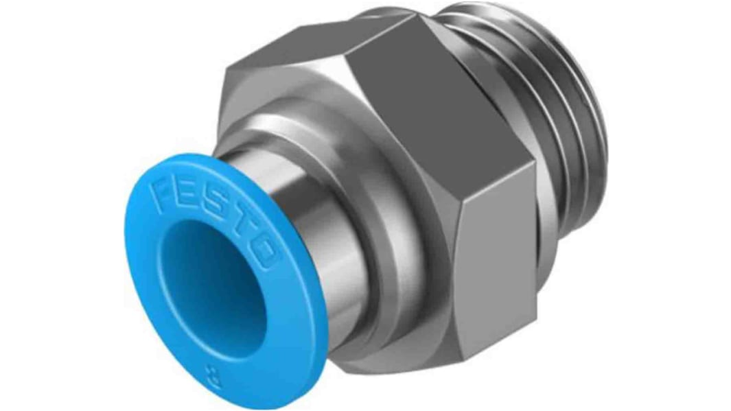 Festo Straight Threaded Adaptor, G 1/4 Male to Push In 8 mm, Threaded-to-Tube Connection Style, 132040