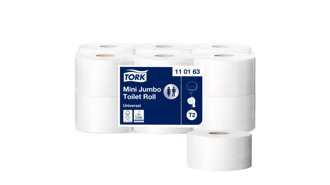Rouleau de papier toilette Tork Tork Mini Jumbo Universal 1200 feuilles, lot de 12, 1 pli, format Mini Jumbo