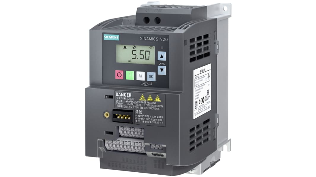 Siemens Inverter Drive, 1.5 kW, 1 Phase, 240 V ac, 7.8 A, SINAMICS V20 Series