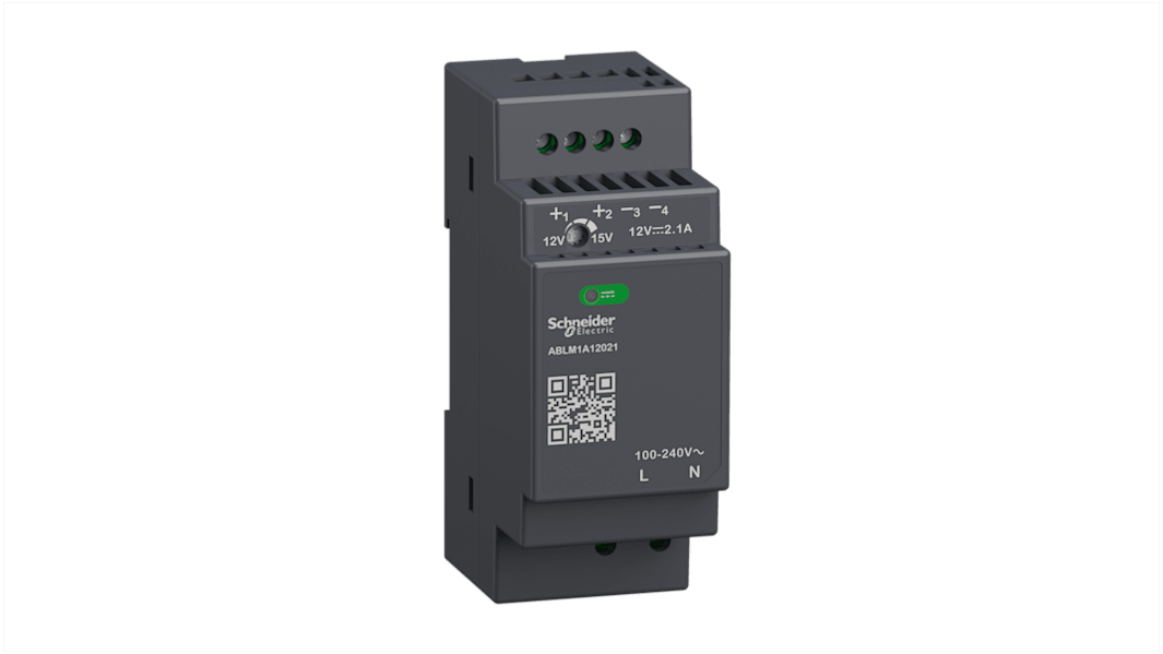 Schneider Electric ABLM1A Switched Mode DIN Rail Power Supply, 100 → 240V ac ac Input, 12V dc dc Output, 2.1A