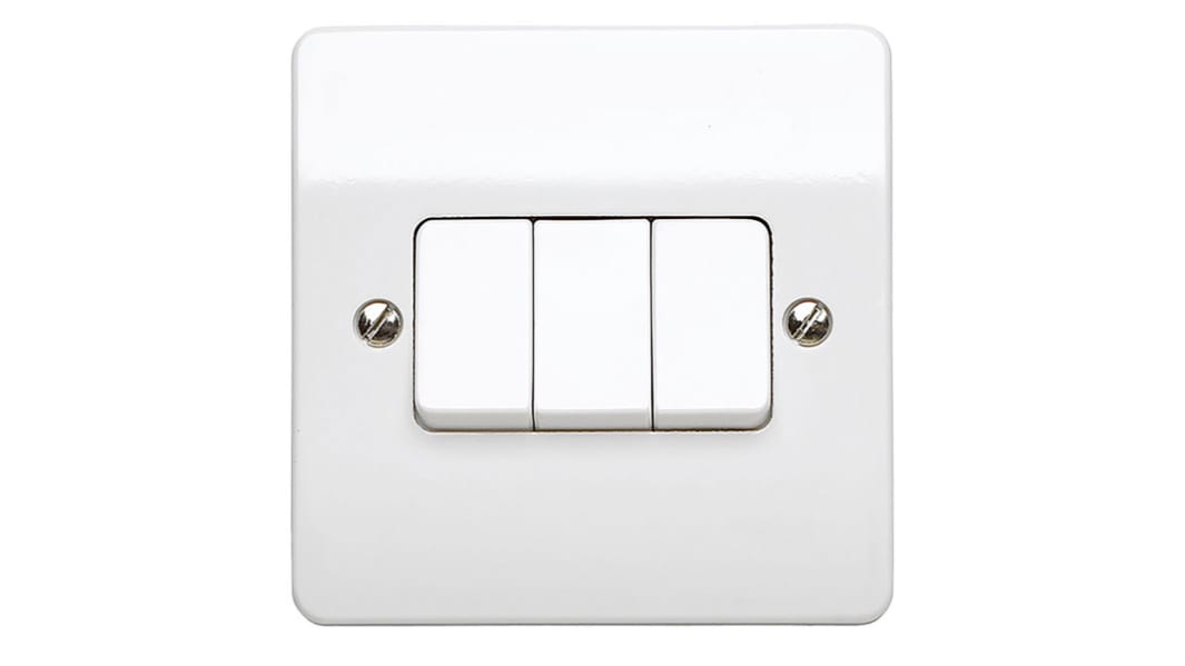 MK Electric White Rocker Light Switch, 2 Way, 3 Gang, Logic Plus