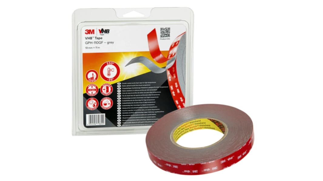 3M GPH-110GF Schaumstoff-Klebeband doppelseitig, Grau, Stärke 1.1mm, 19mm x 11m
