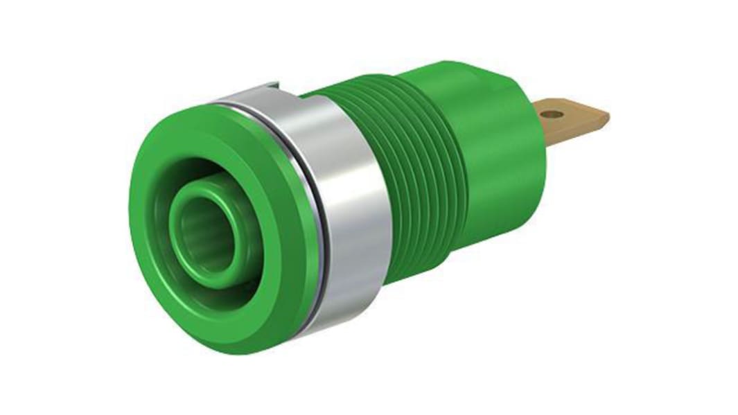 Staubli Green Female Banana Socket, 4 mm Connector, Tab Termination, 24A, 1000V, Gold Plating