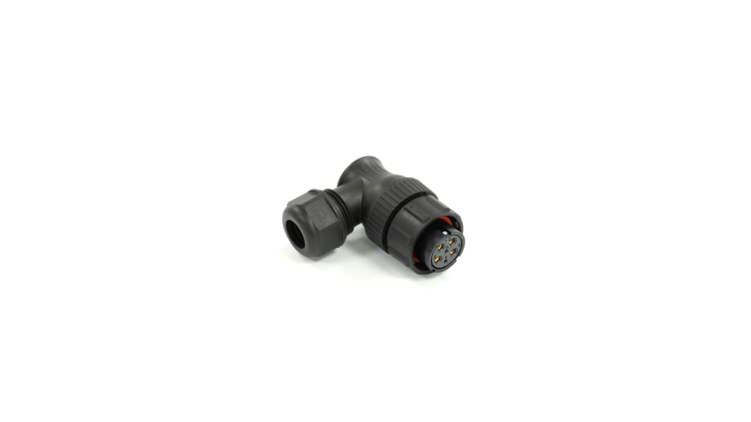 Conector circular RS PRO macho Ángulo de 90° de 6 vías hembra, montaje aéreo, IP67