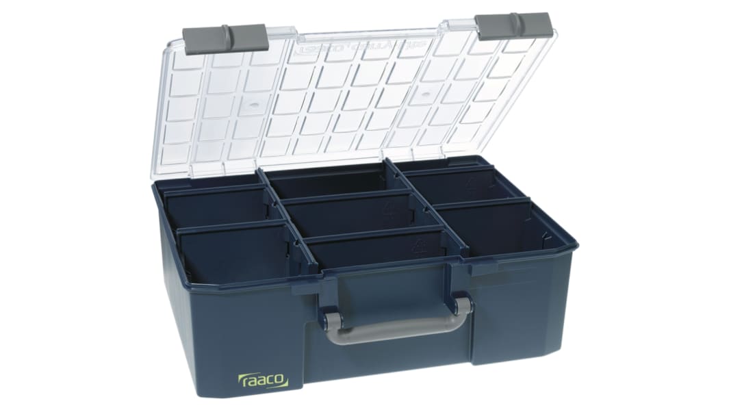 Raaco Kleinteilebox, Polycarbonat Blau, 9 Fächer, 150mm x 415mm x 330mm