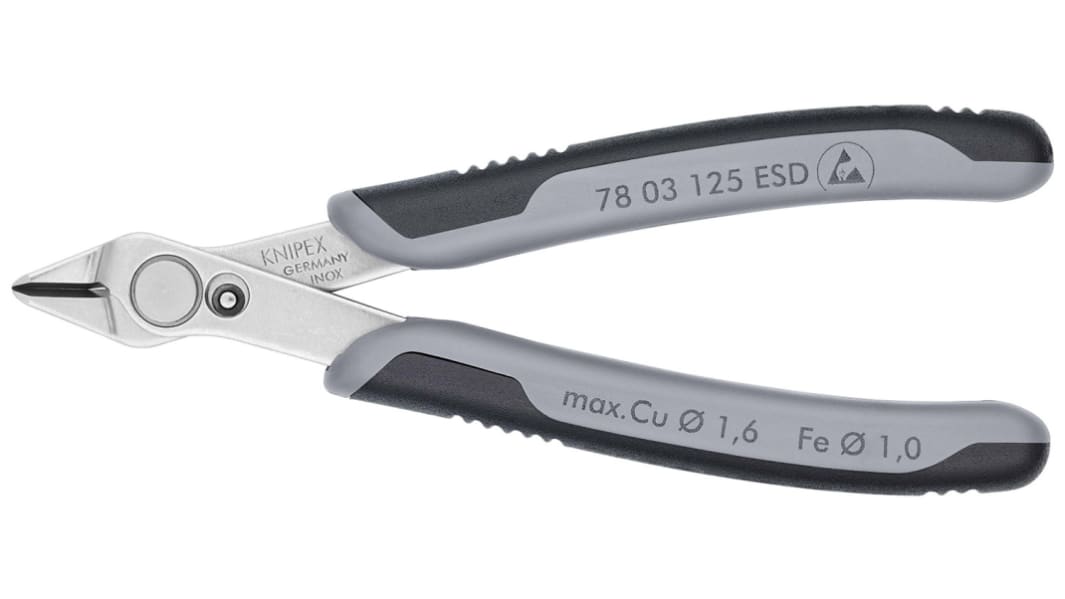 Tronchese laterale di precisione Knipex in Acciaio per utensili, L. 125 mm, capacità di taglio max 1.6mm, ESD