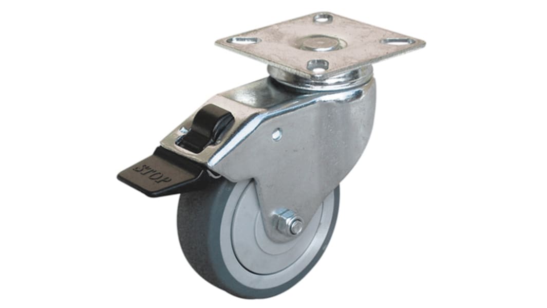 Roulette industrielle Pivotant avec frein Guitel Hervieu, Acier zingué, Ø 75mm, 60kg