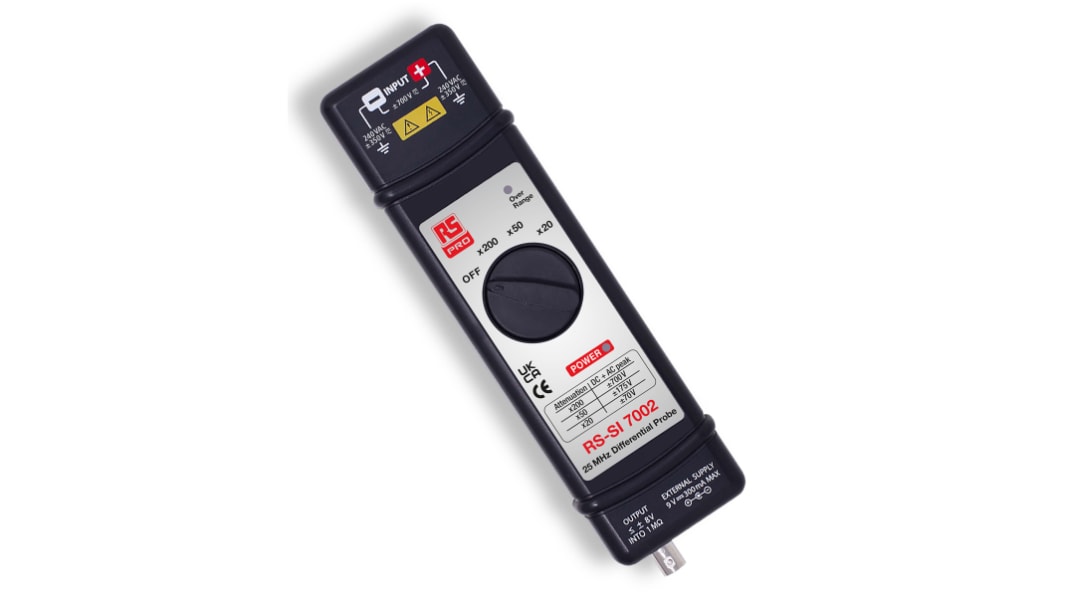 RS PRO Oscilloscope Probe, Differential Type, 25MHz, 1:20, 1:50, 1:200, BNC Connector