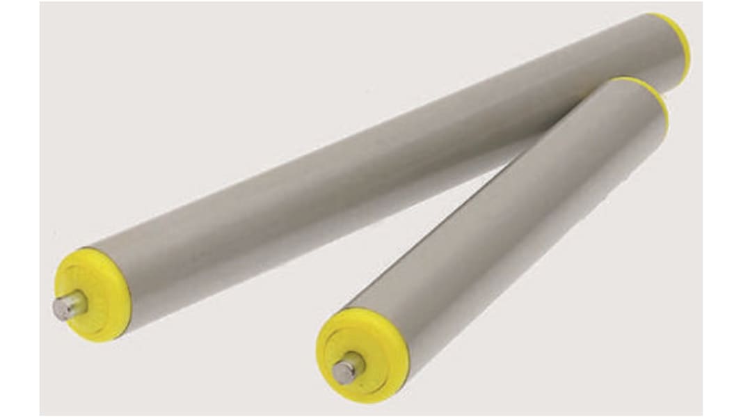 Interroll PVC Round Conveyor Roller Spring Loaded 50mm Dia. x 300mm L, 310N Load Capacity Stainless Steel, 8mm Spindle