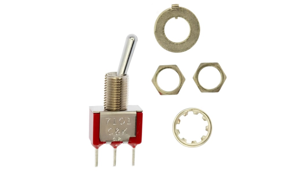 C & K Toggle Switch, PCB Mount, On-On, SPDT, Solder Pin Terminal