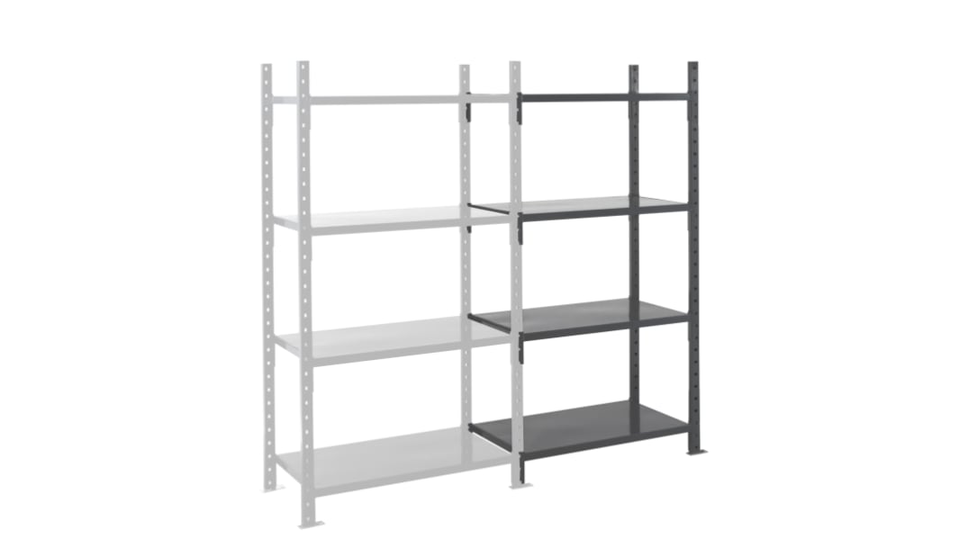 Manorga RAL 7024 4 Shelf Sheet Steel Modular Shelving Extension Bay, 2000mm x 1260mm, 600mm, 460kg Load