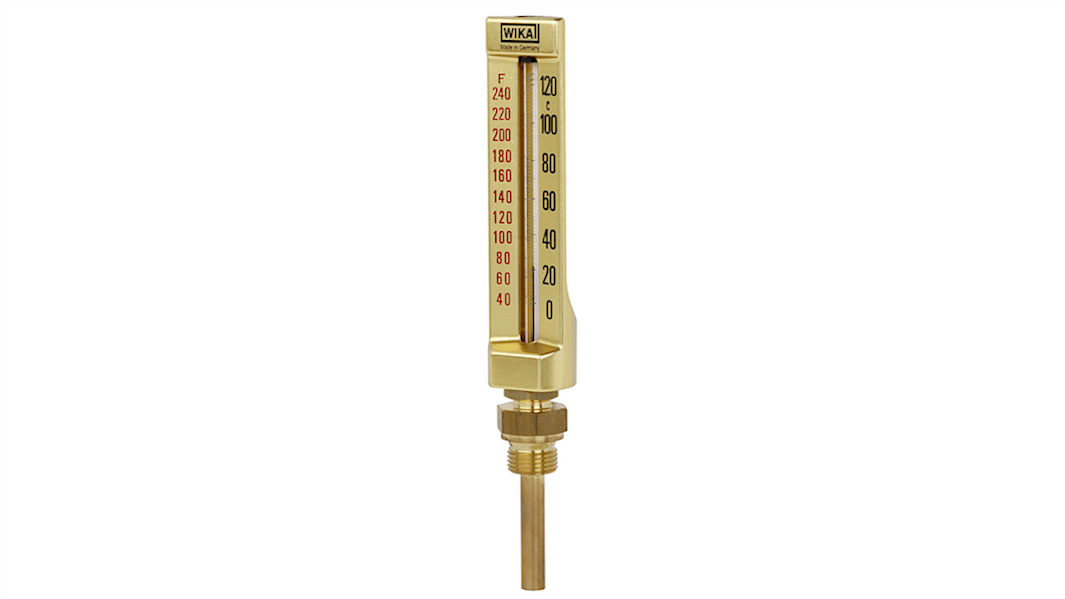 WIKA Panel Mount Glass Thermometer, 120 °C max