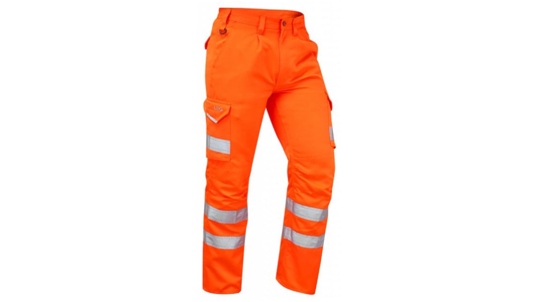 Leo Workwear CT01T Orange Stain Resistant Hi Vis Trousers Leg Length 84cm