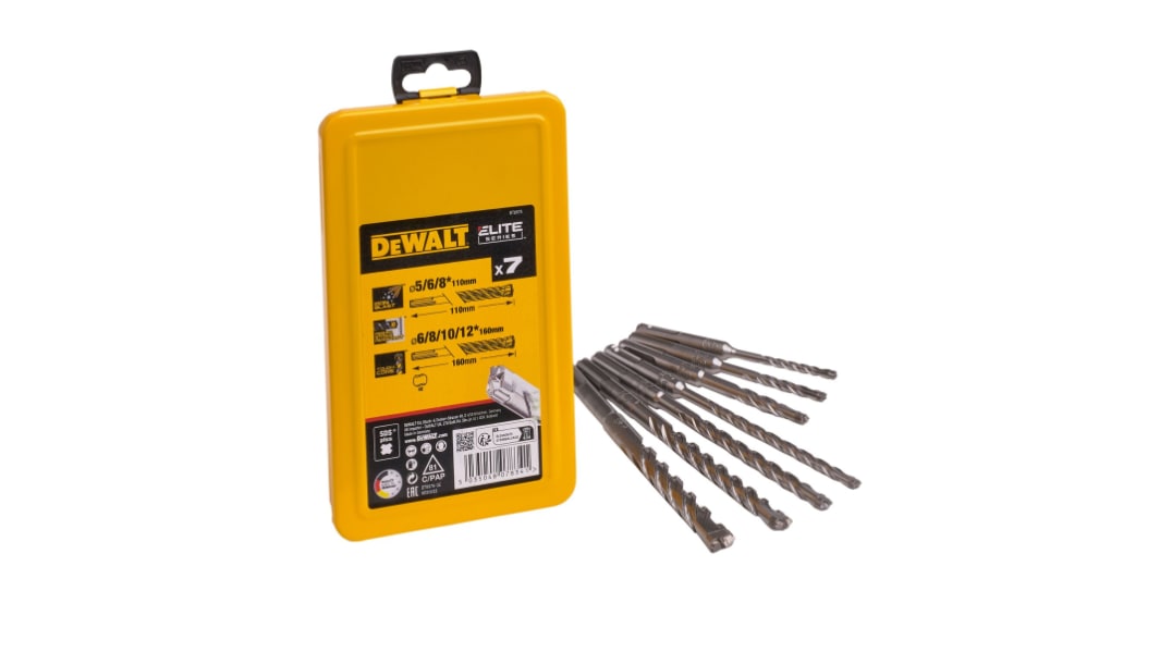 DeWALT 7-Piece SDS Plus Drill Bit Set for Masonry, 12mm Max, 5mm Min, Tungsten Carbide Bits