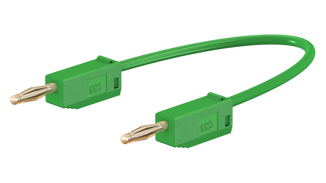 Cable de prueba con conector de 2 mm Staubli de color Verde, Macho-Macho, 30 V ac, 60V dc, 10A, 300mm