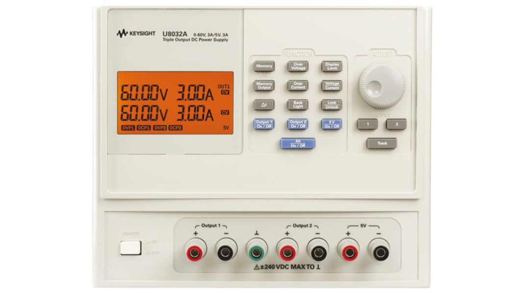 Fuente de alimentación Keysight Technologies U8032A, calibrado UKAS, 3 salidas, 0 → 60V, 3A, 375W