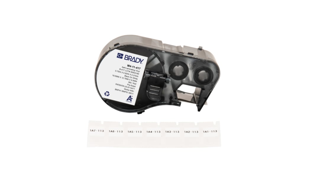 Brady B-427 on Black on White, Transparent Label, 12.70 mm Width, 12.70mm Label Width