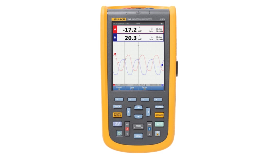 Fluke 124B ScopeMeter 120B Series, 40MHz Handheld Oscilloscope, 2 Analogue Channels - RS Calibrated