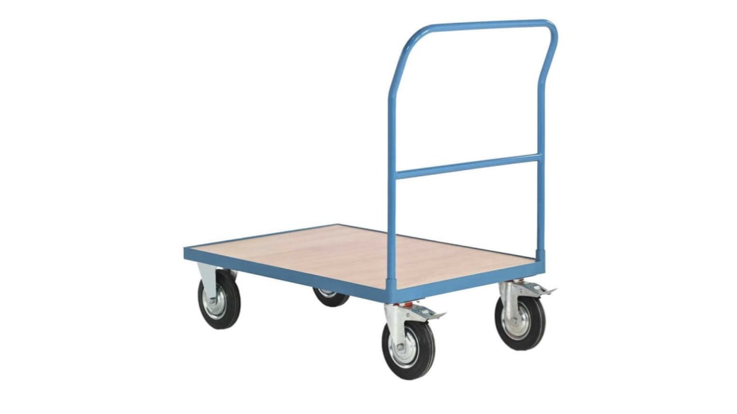 RS PRO Flatbed Wood Platform Trolley, 1000 x 700 x 880mm, 500kg Load