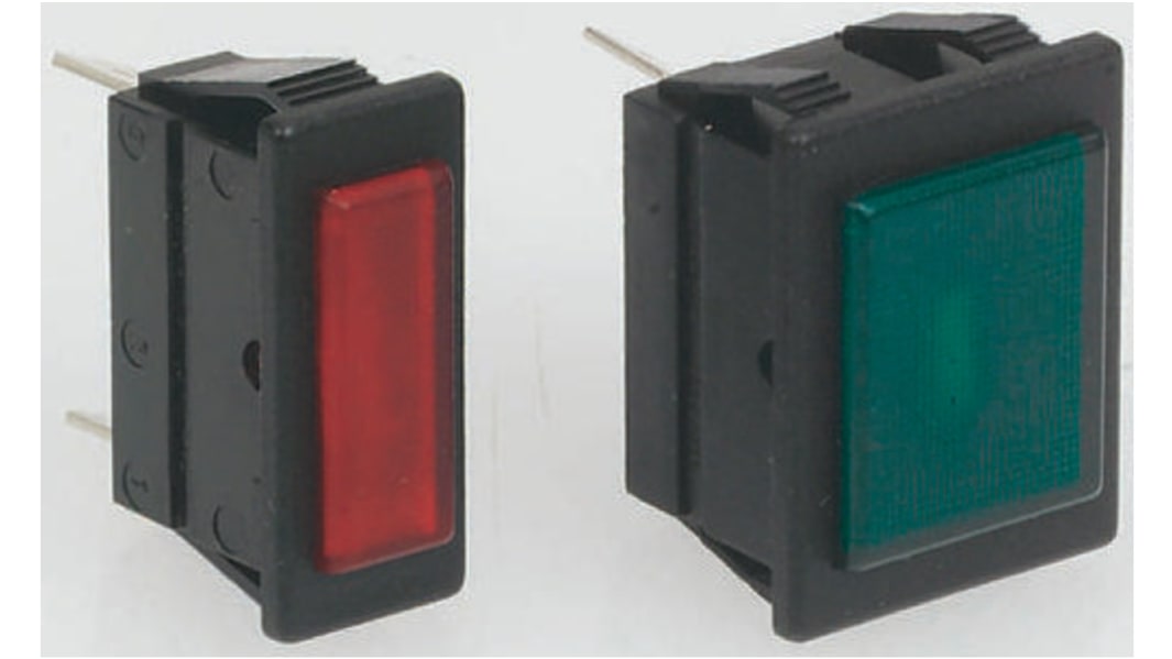 Arcolectric (Bulgin) Ltd 0430 Series Green Neon Panel Mount Indicator, 250V, 30 x 11mm Mounting Hole Size, Solder Tab