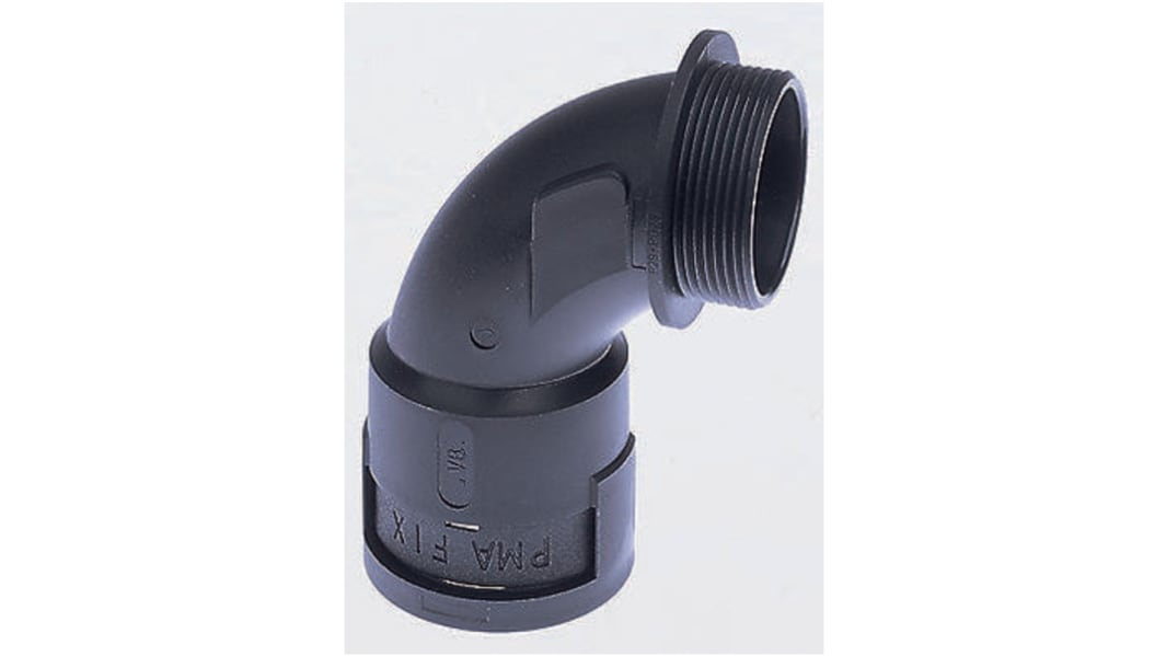 PMA 90° Curved Elbow, Cable Conduit Fitting, 29mm Nominal Size, PG29, PA 6, Black IP66 rating