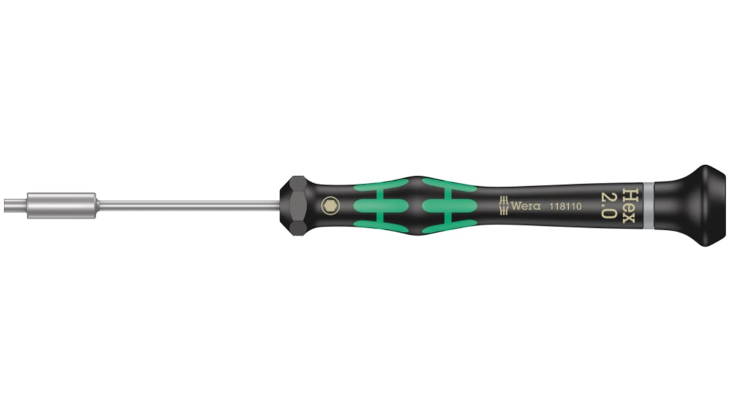 Wera Hexagon Nut Driver, 2 mm Tip, 60 mm Blade, 157 mm Overall