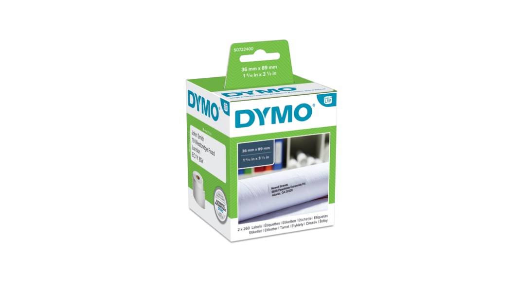 Dymo White Black Print Label Roll, 89mm Width, 36mm Height, 1ロールあたり 260枚 Qty