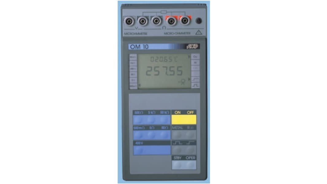 Aoip Instrumentation OM 10 Handheld Ohmmeter, 50000 Ω Max, 0.1 °C, 1 V, 10 μΩ Resolution, 4 Wire