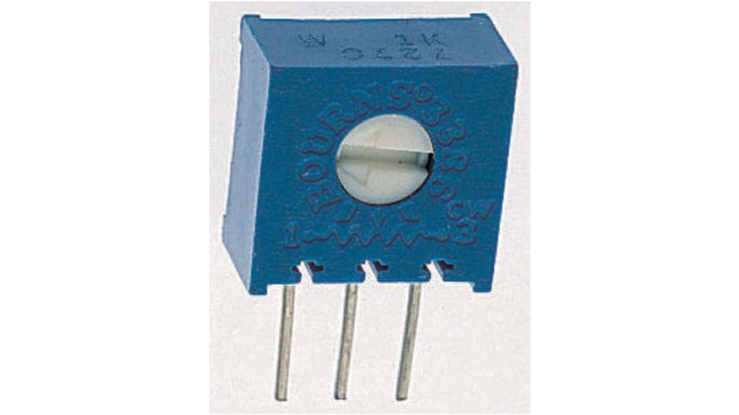 Bourns Trimmer potenciométer 1kΩ, ±10%, ±100ppm/°C, Furatszerelt, 0.5W, Érintkezőtüske 3386 sorozat