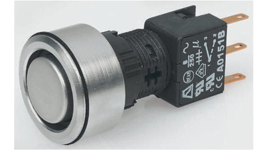 Interruptor de Botón Pulsador APEM, DPDT, Enclavamiento, 6 A a 250 V ac, 250V ac, Montaje en Panel, IP65, iluminado