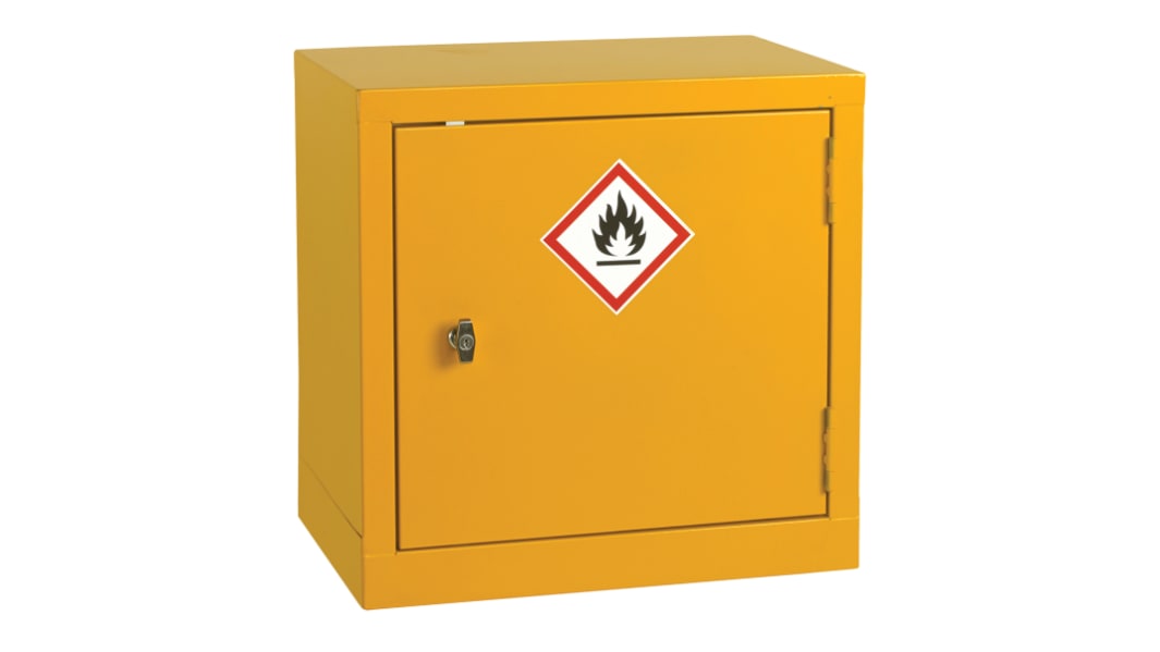Armario para líquidos inflamables RS PRO de Acero Amarillo de 1 puerta con cerradura, con 1 balda, 457mm x 457mm x 305mm