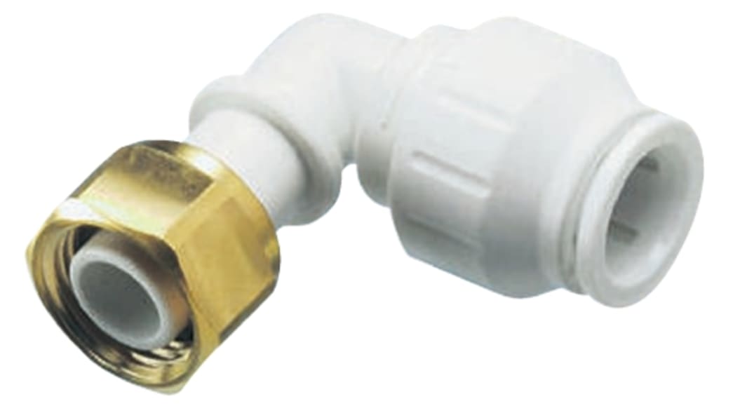 John Guest Plastic Pipe Fitting, 90° Push Fit Tap Adapter, 15mm, BSP 1/2in