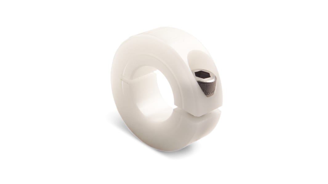 Ruland Shaft Collar, One Piece, Clamp Screw, Bore 8mm, OD 18mm, W 9mm, Plastic