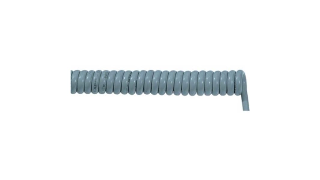 Lapp ÖLFLEX, Spiral Cable, 1m 2 Core, Grey Polyurethane PUR Power Cable +50°C